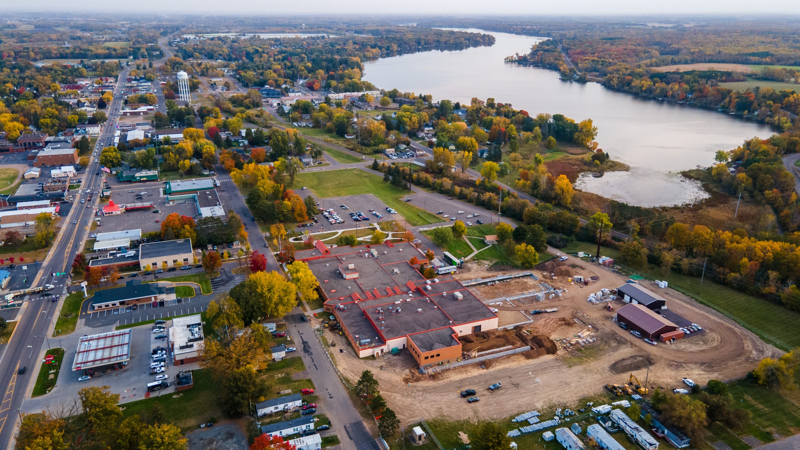 Aerial view of expansion work on Pine Technical & Community College