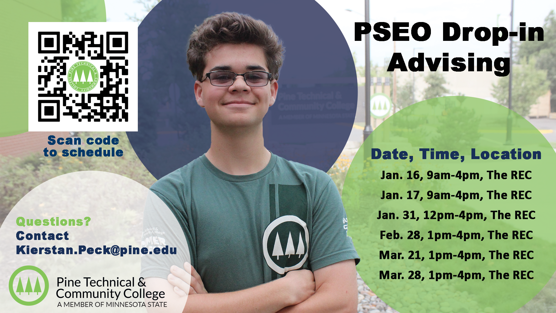 PSEO Drop in Advising hours slider for January, February, and March